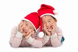 Christmas kids in Santa hat isolated on white background
