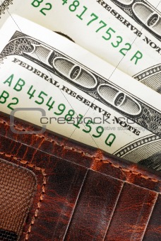 Dollar banknotes in purse