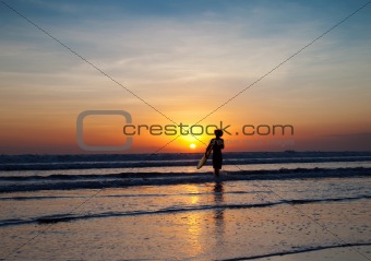 Perfect sunset for surfers in Bali