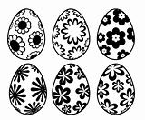 Six Black and White Easter Day Eggs with Floral Designs