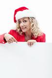 Christmas woman showing interesting holidays offer