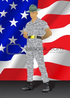 Drill instructor and United States flag