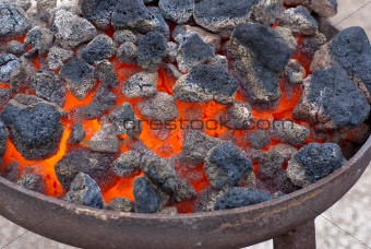 Hot coals close-up