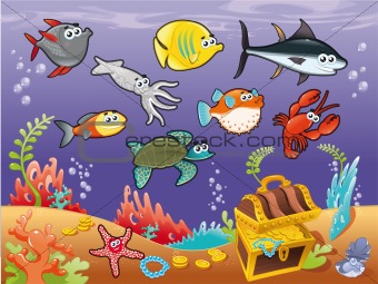 Family of funny fish under the sea.