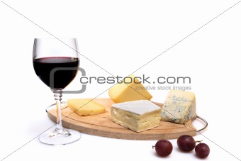 Glass of red wine and cheese