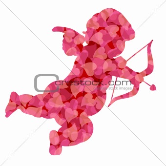 Valentines Day Cupid with Pink Pattern Hearts Illustration