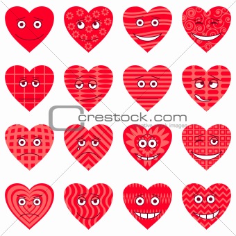 Valentine hearts, smileys, set