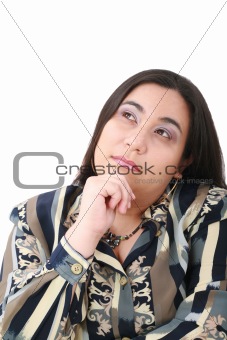 Portrait of young beautiful business woman looking contemplative