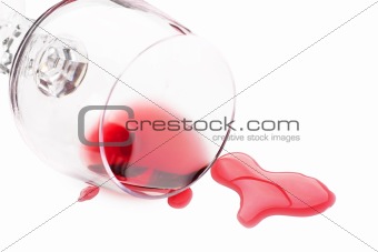 Red wine spilled from glass 
