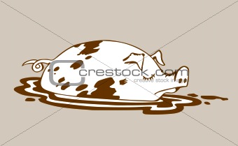 pig drawing on brown background, vector illustration