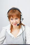 girl in headphones with a microphone