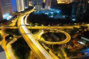 Highway at night in modern city
