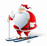 happy Santa Claus on ski