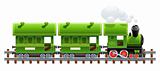 green retro locomotive with coach