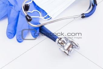 Medical protection mask and blue gloves