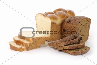 sliced rye and wheat bread isolated on white