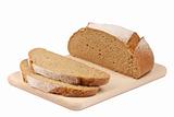 sliced rye bread on the board isolated on white