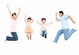 happy asian family jumping together