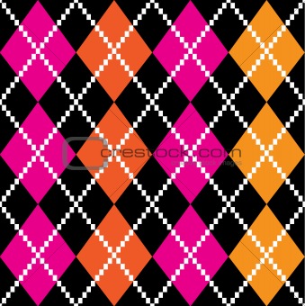 Retro colorful argile pattern - orange and pink on black backgro