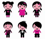 Emo kids cute collection isolated on white
