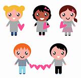 Cute kids collection with heart shapes isolated on white