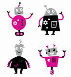 Cute retro robots set isolated on white ( pink and black )