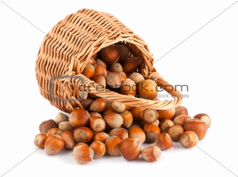 Wicker basket and hazelnuts
