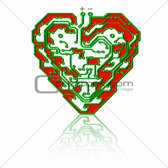 Circuit board pattern in the shape of the heart. 