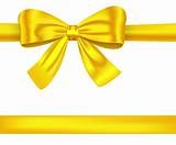 Golden ribbons with bow on white