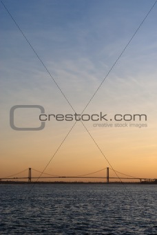 Suspension bridge and sunset