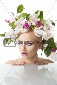 pretty blond with flower crown on head