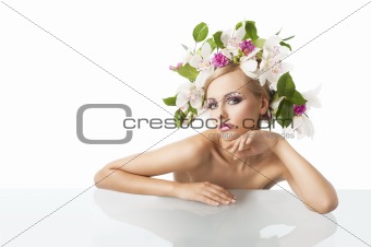pretty blond with flower crown on head