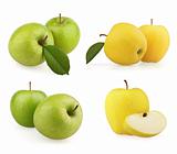 Set green and yellow apples on white