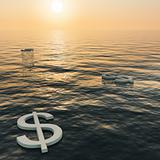 Dollars Floating To A Sunset Showing Money Wealth Or Earnings