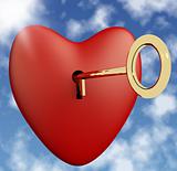 Heart With Key And Sky Background Showing Love Romance And Valentines
