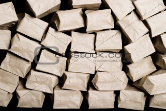 Paper bags background on black