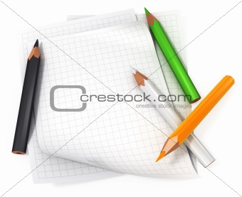 Blank paper with color pencils
