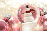Snow globe with pink  balls 