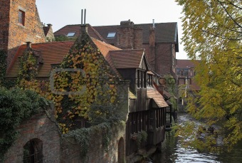 Ancient houses on a channel in Brugge