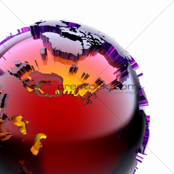 Globe of colored glass with an inner warm glow