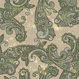 vector seamless paisley pattern on  grungy background 