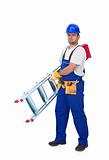 Handyman or worker carrying ladder