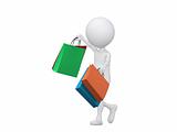 3d shopping person holding bags - isolated over a white backgrou