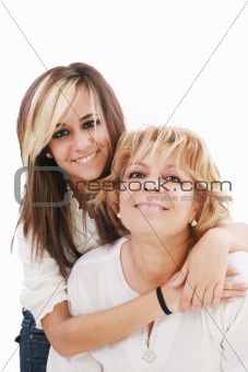 Latin mother and daughter isolated on a white background 