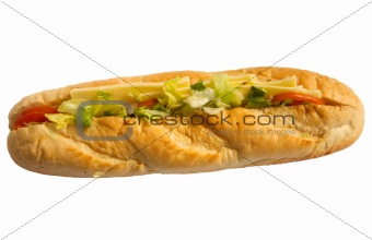 Cheese salad baguette isolated on a white background.