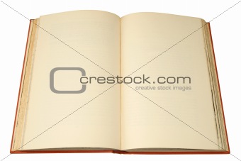 An old hardback book with pages ready for text.