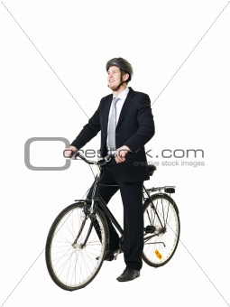 Man with bicycle and helmed