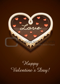 sweet chocolate cake as heart with love