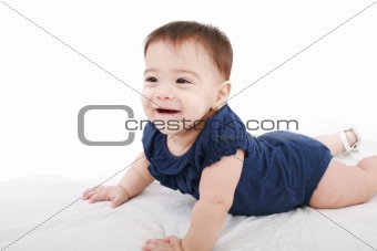 little child baby smiling closeup portrait on white background 