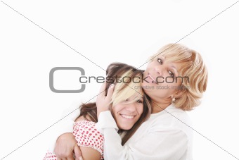 beautiful real couple mother in her 50s and teenage daughter